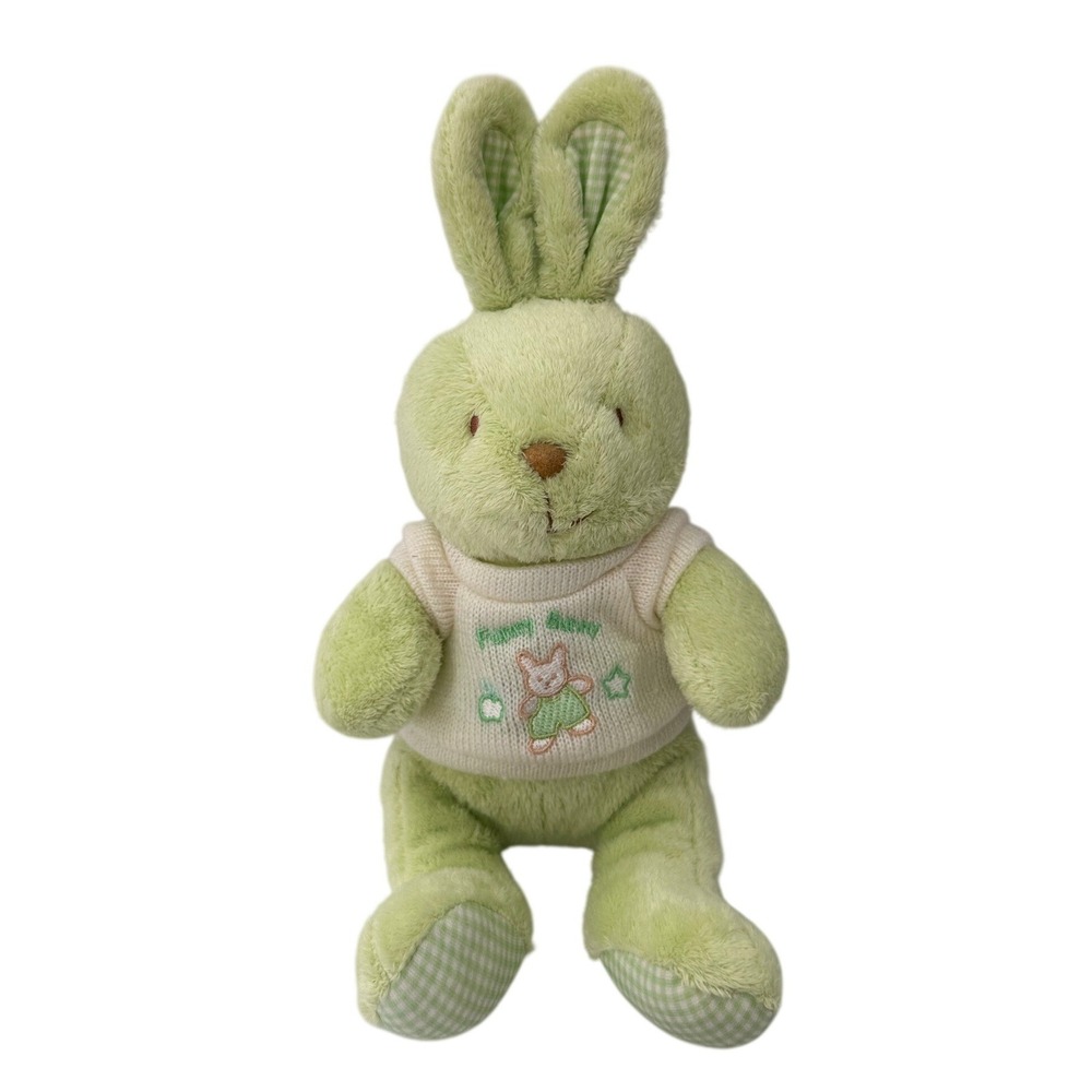 Little Wonders Bunny Plush Green Rabbit Stuffed Animal Sweater 10in Kids Rattle